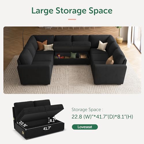 Beige Modular Sectional Sleeper Sofa Bed with Storage Ottoman T3923