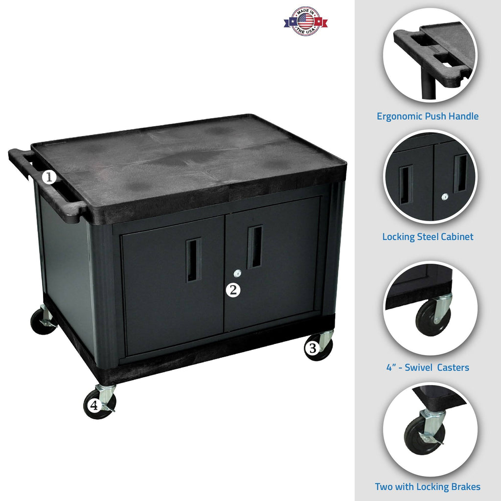 27x22H A-V Cart with Two Large Shelves and Cabinet Z2137