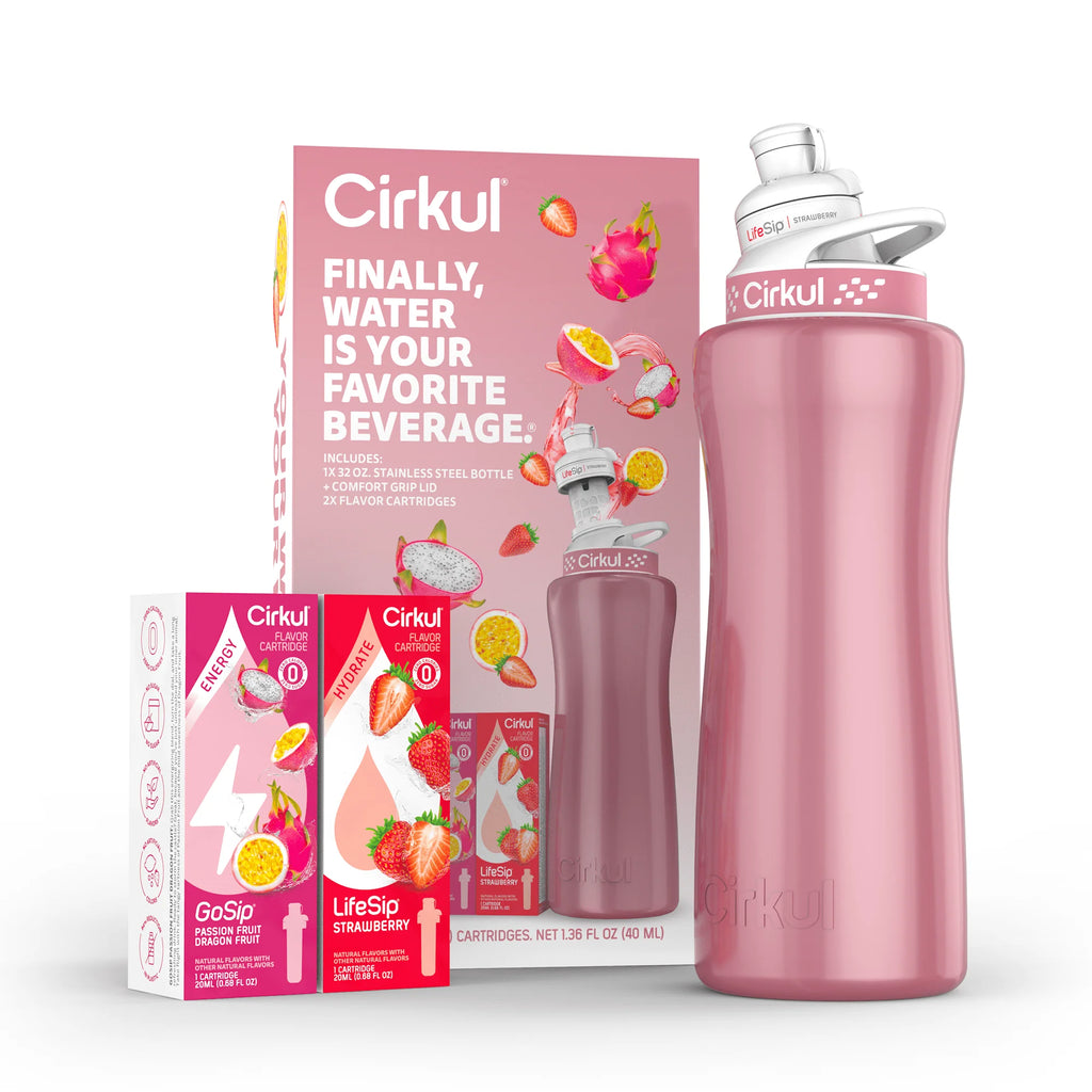 32oz Rose Gold Stainless Steel Water Bottle Starter Kit with Lid and 2 Flavor Cartridges U298