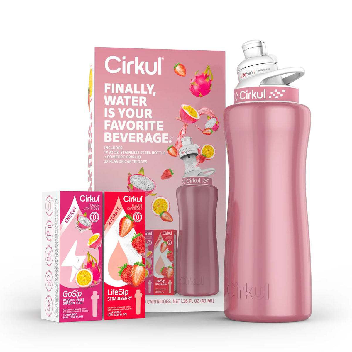 32oz Rose Gold Stainless Steel Water Bottle Starter Kit with Lid and 2 Flavor Cartridges U298