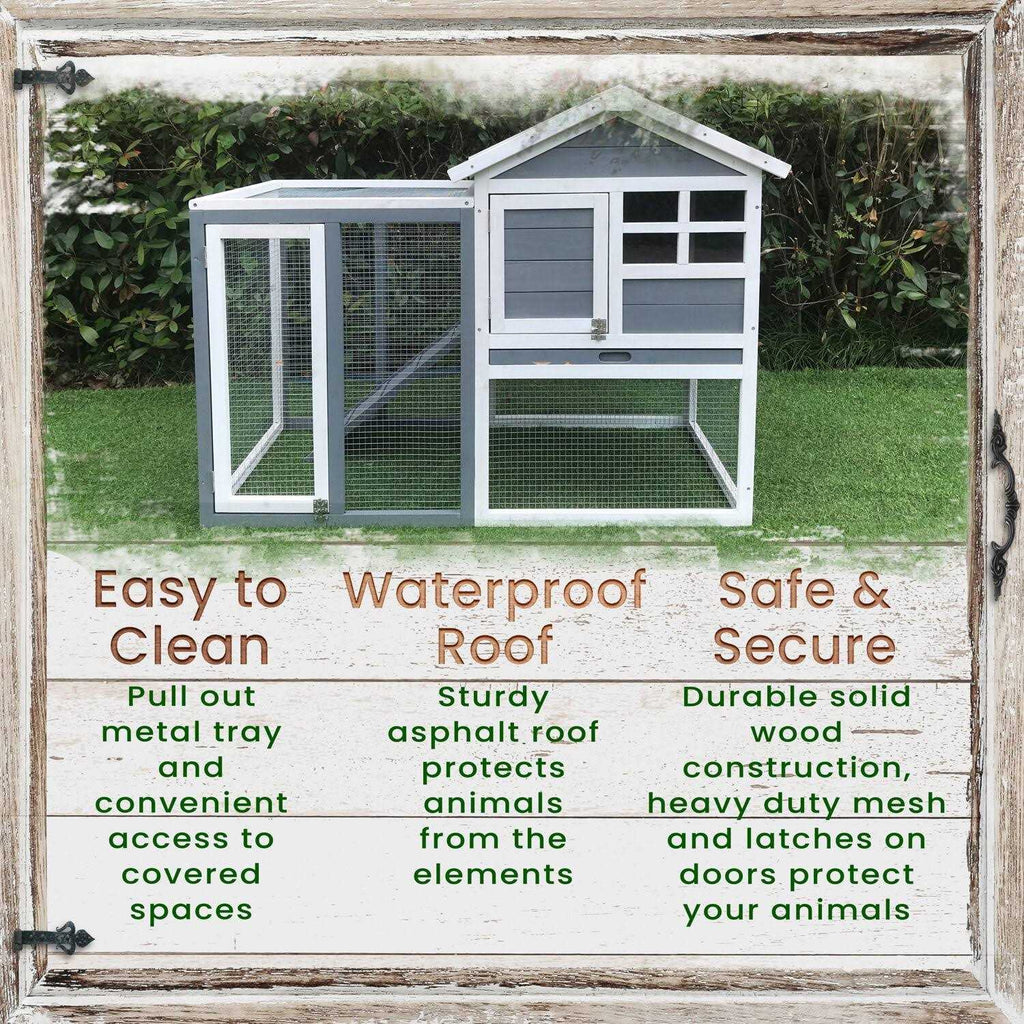 Wooden Elevated Rabbit Hutch with Ramp R5940