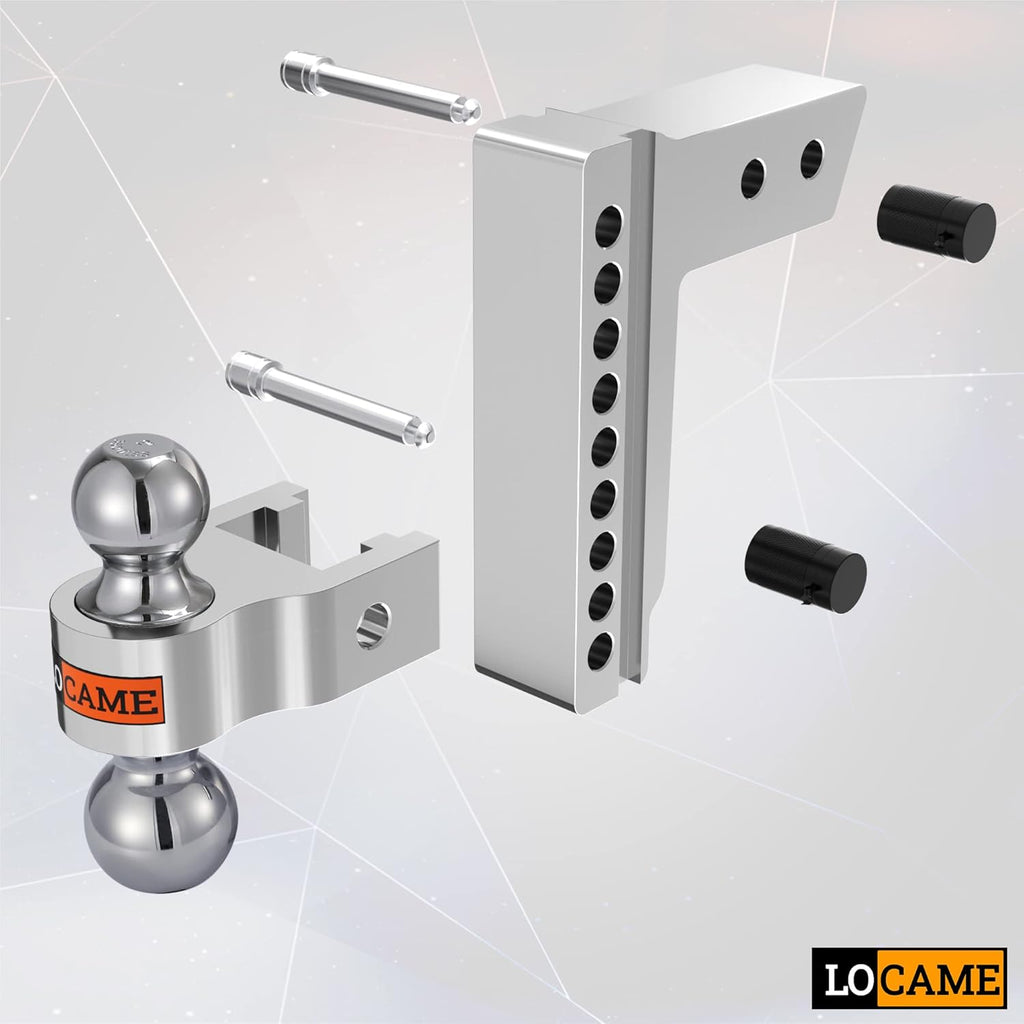 Adjustable Aluminum Trailer Hitch for 2.5-Inch Receiver, 8-Inch Drop/Rise, 18,500 LBS GTW E41579