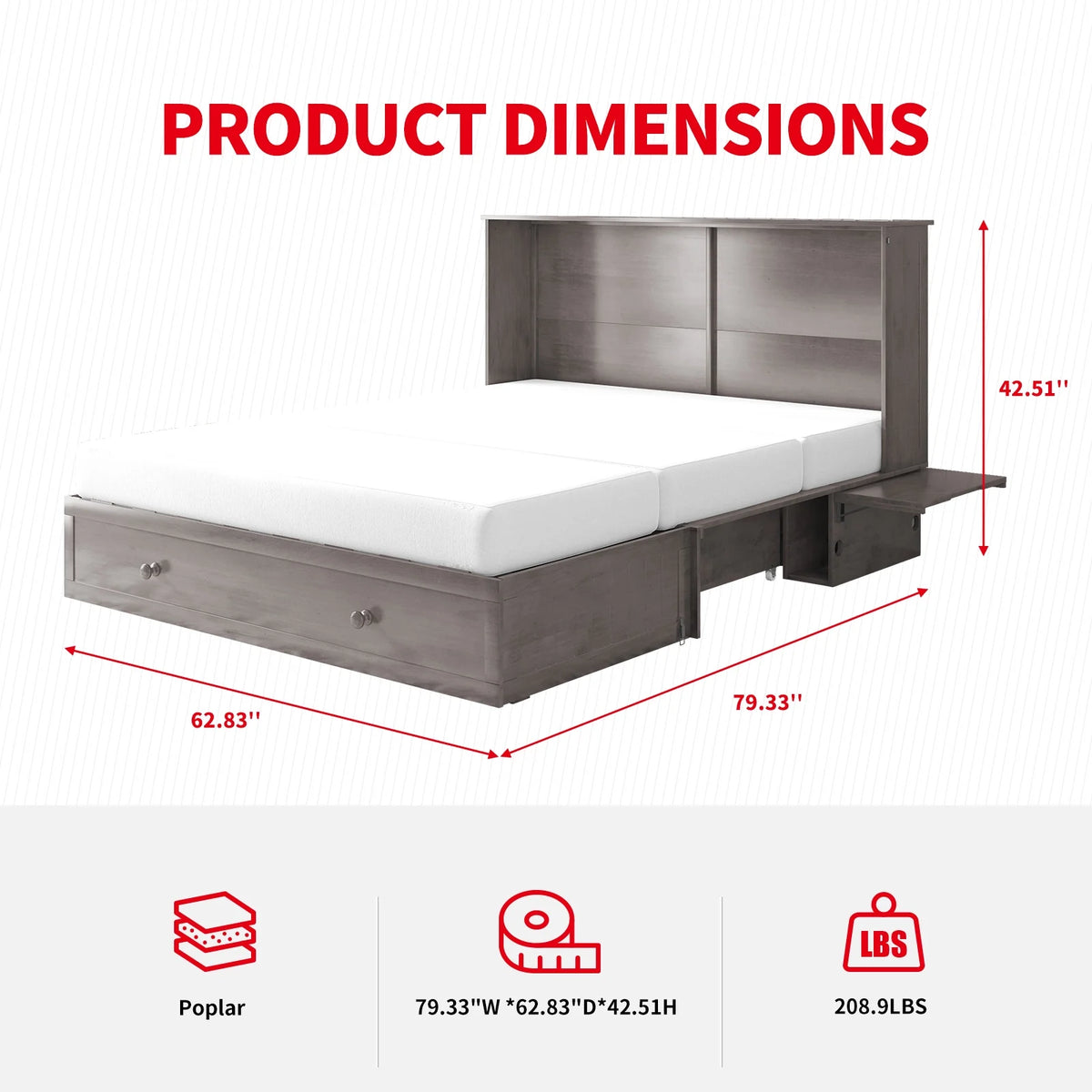 Queen Size Murphy Bed Chest with Foam Mattress X630348