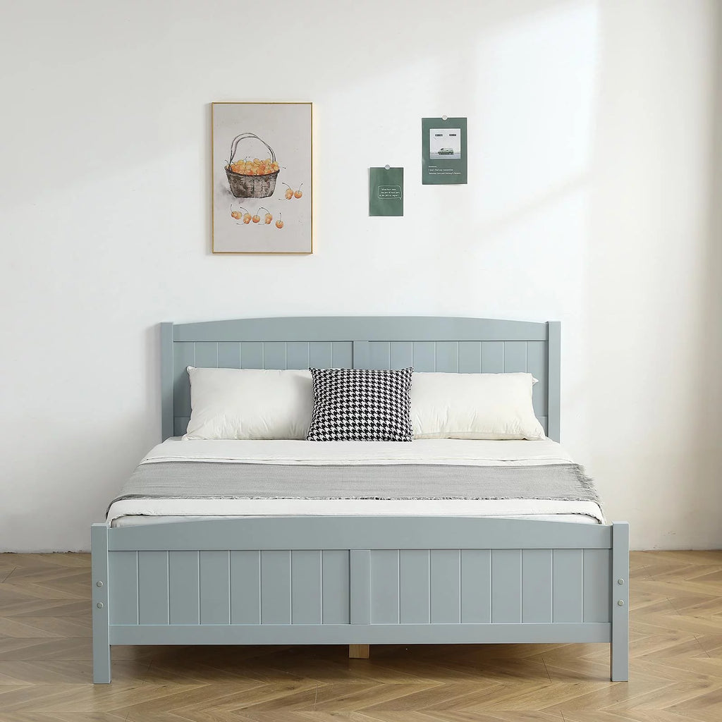 Gray Solid Pine Wood Full Bed Frame with Headboard X621