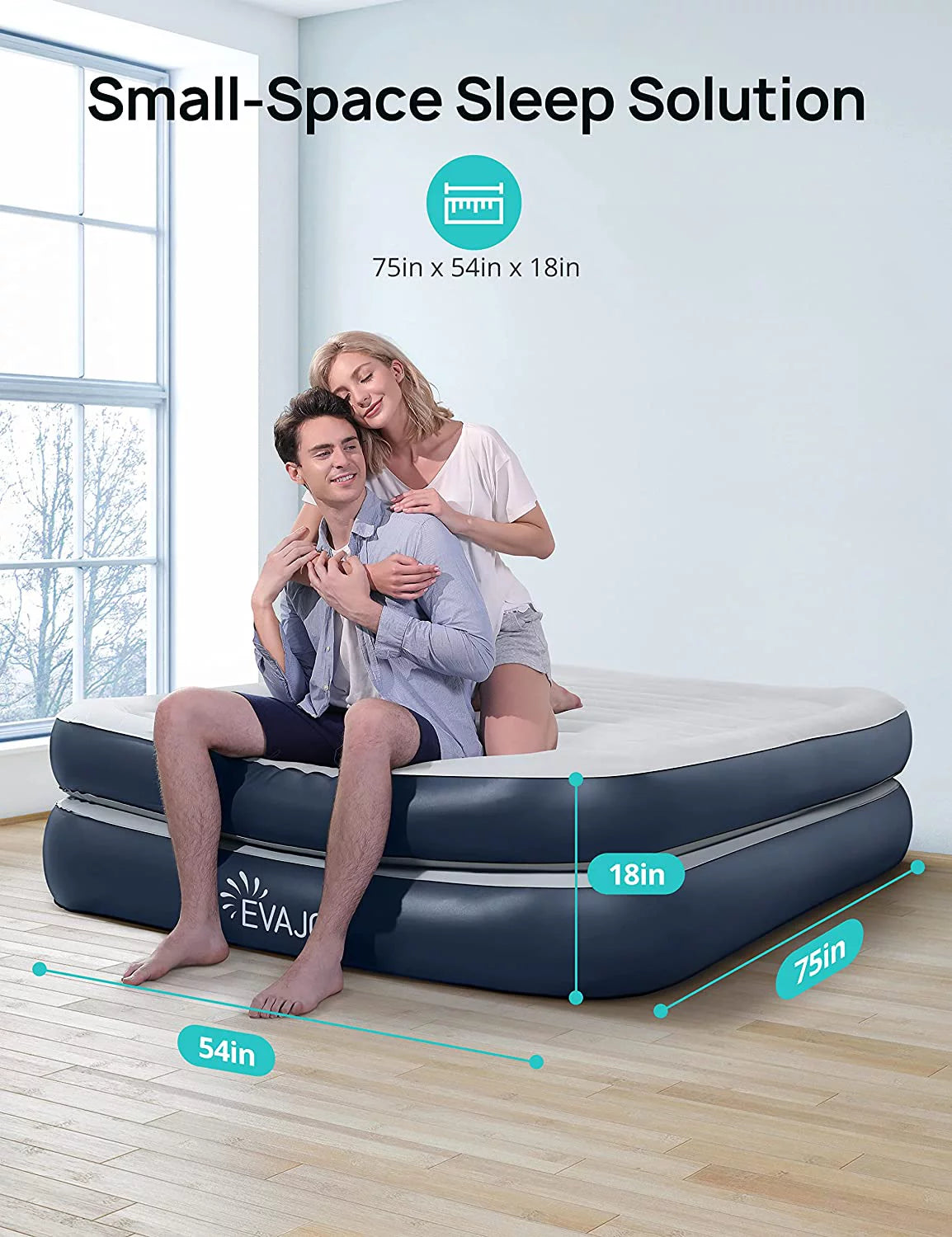Full Size Air Mattress with Built in Pump 18'' Inflatable Blue M479975