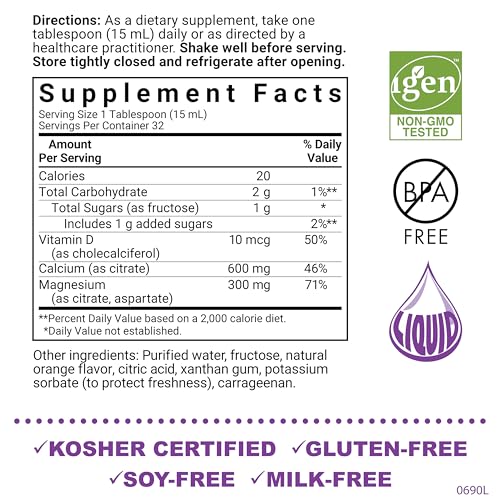 Liquid Calcium Citrate Magnesium Citrate Vitamin D3 Raspberry Flavor 16 Fl Oz Z27012