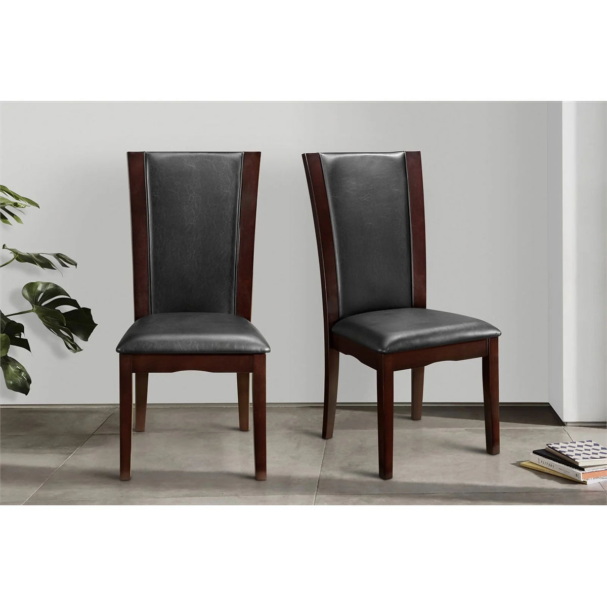 Wood and Faux Leather Dining Side Chair Espresso Set of 2 F2826