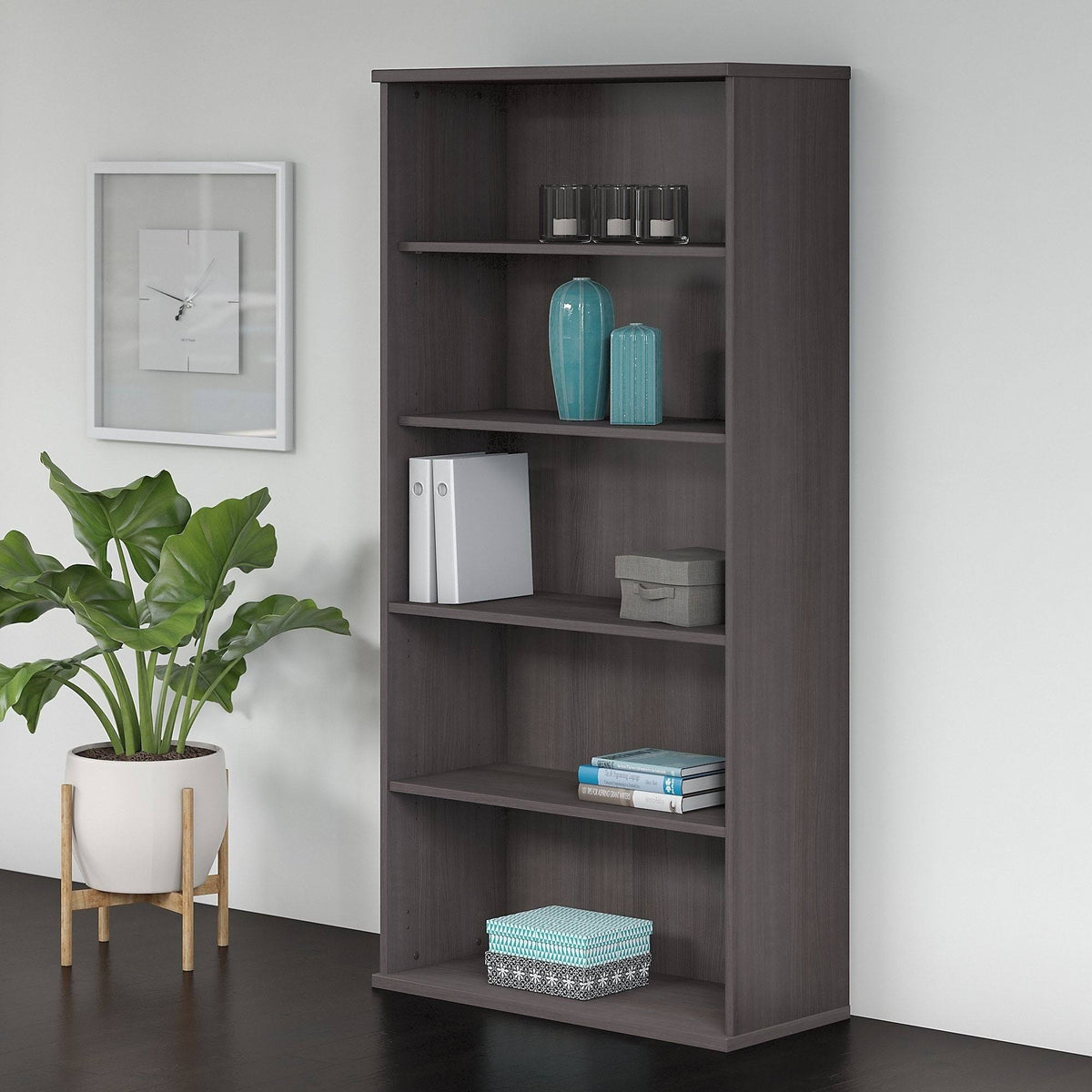 Storm Gray 5 Shelf Wood Composite Bookcase T68538
