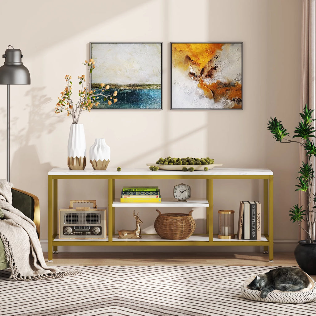 59" 3 Tier TV Stand with Open Storage Shelves B63070