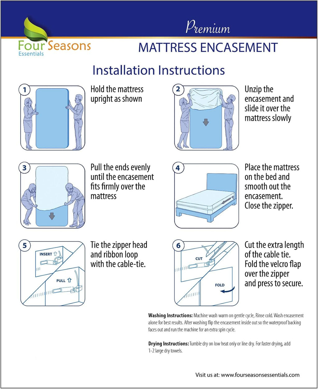 Queen Size Zippered Waterproof Cotton Terry Mattress Protector K418