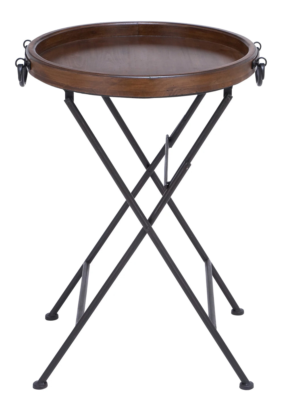 20" x 28" Black Metal Accent Table with Brown Wood Top V665753