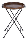 20" x 28" Black Metal Accent Table with Brown Wood Top V665753