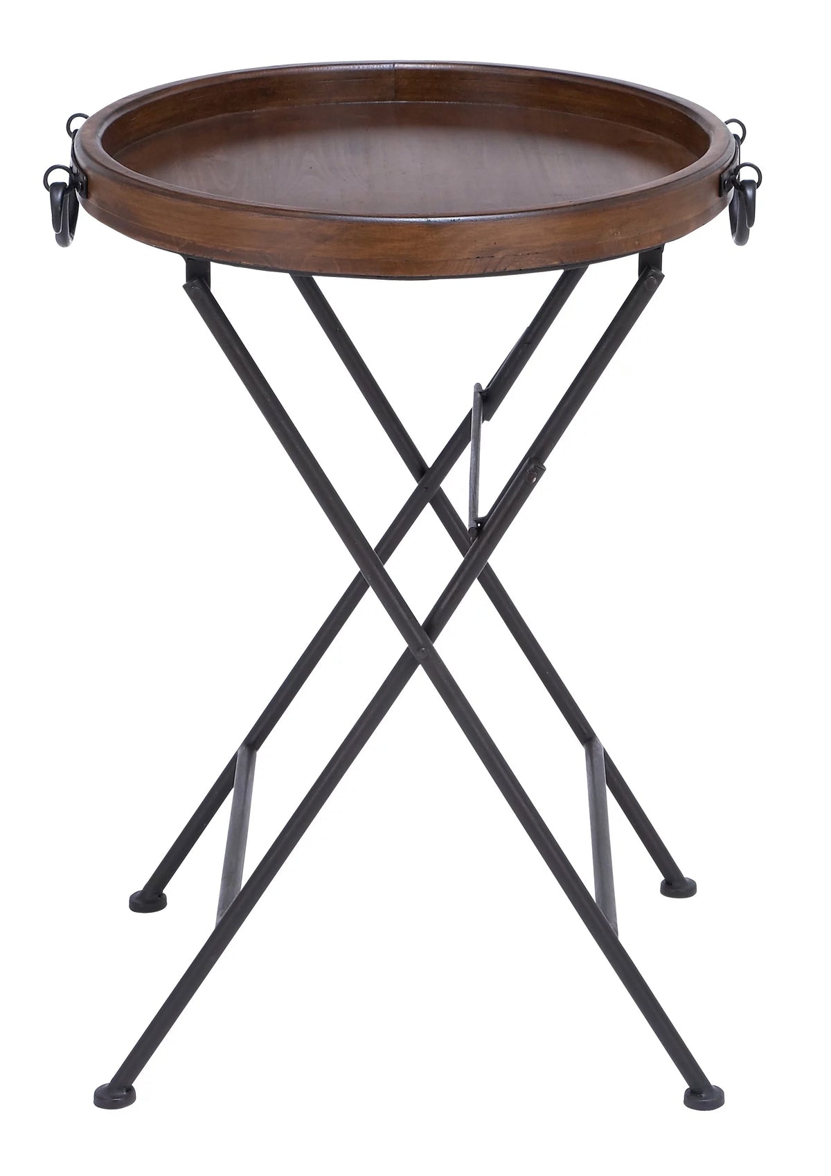 20" x 28" Black Metal Accent Table with Brown Wood Top V665753