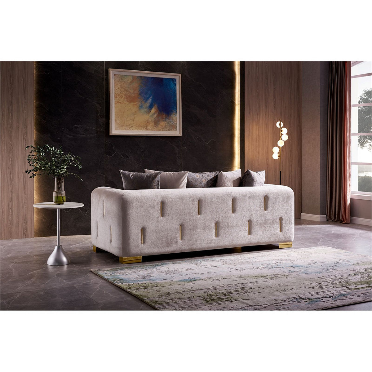 Beige Velvet Fabric 2Pc Living Room Set With Wood X279008