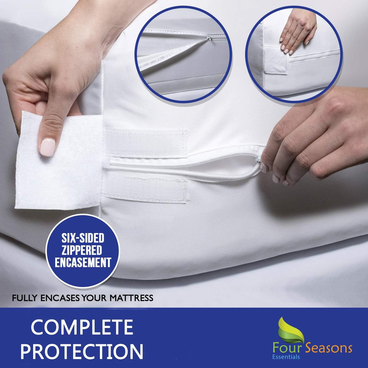 Queen Size Zippered Waterproof Cotton Terry Mattress Protector K418
