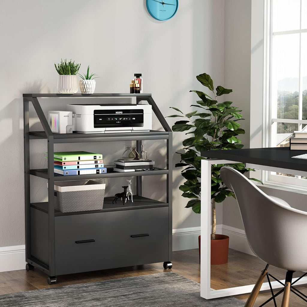 Wood Mobile Filing Cabinet with Storage Shelves Y694
