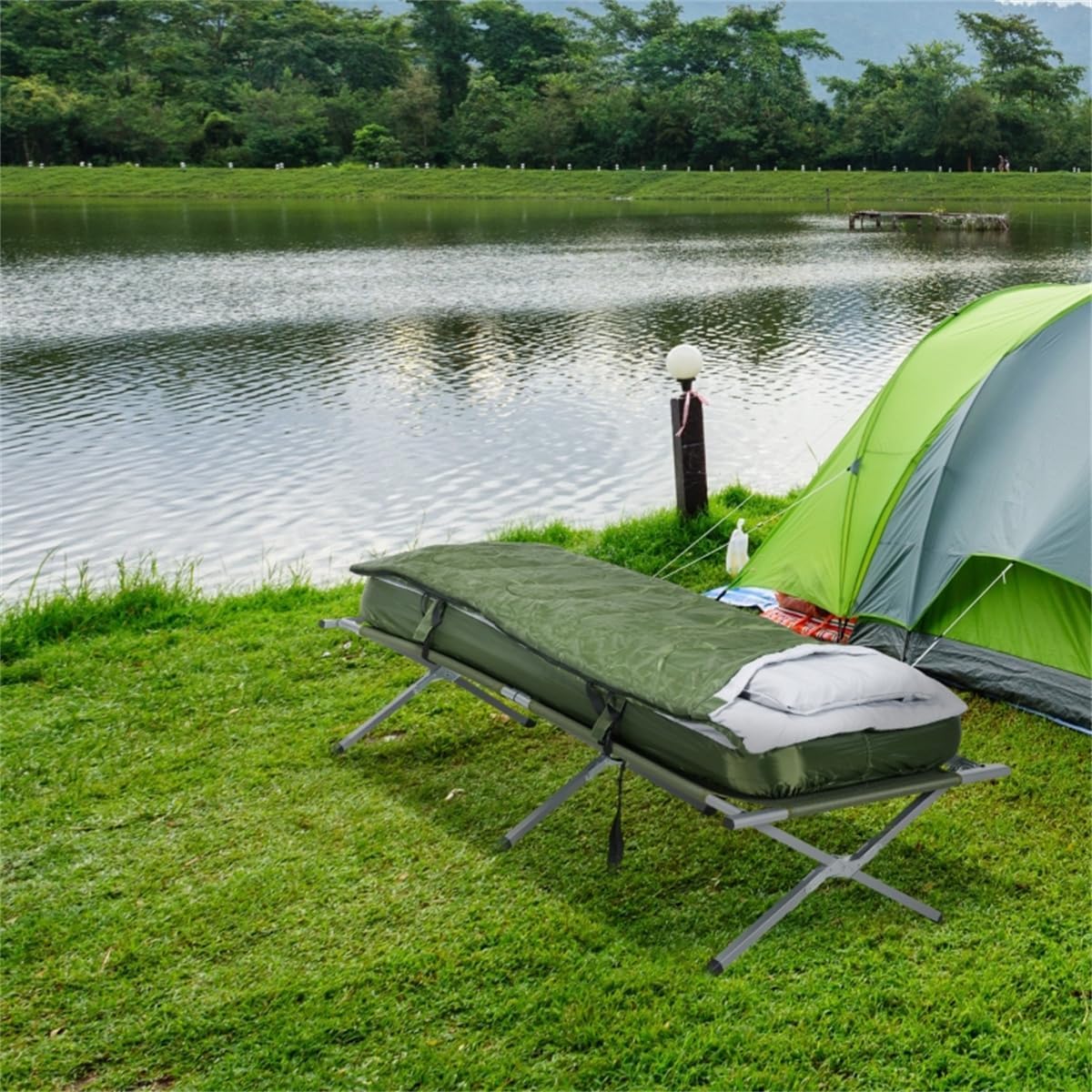 Fold Up Camping Bed Set with Air Cot, Sleeping Bag, Pump W9174