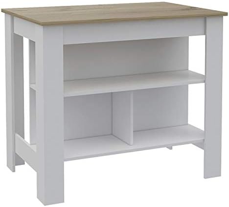Kitchen Island with White Base and Light Oak Top S3631