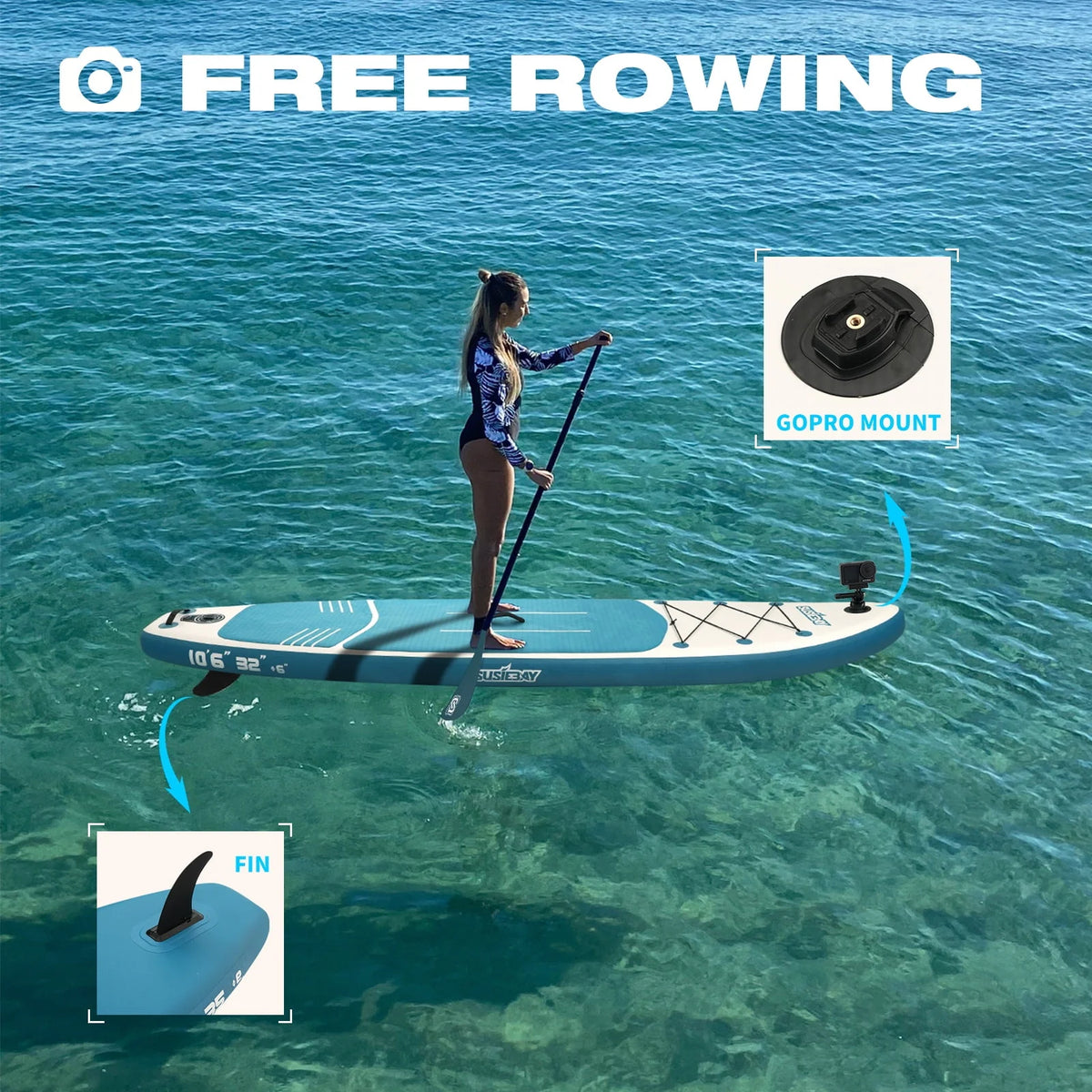 Inflatable Stand Up Paddle Board with Backpack, 10'6" 11ft Black Non-Slip Deck L188