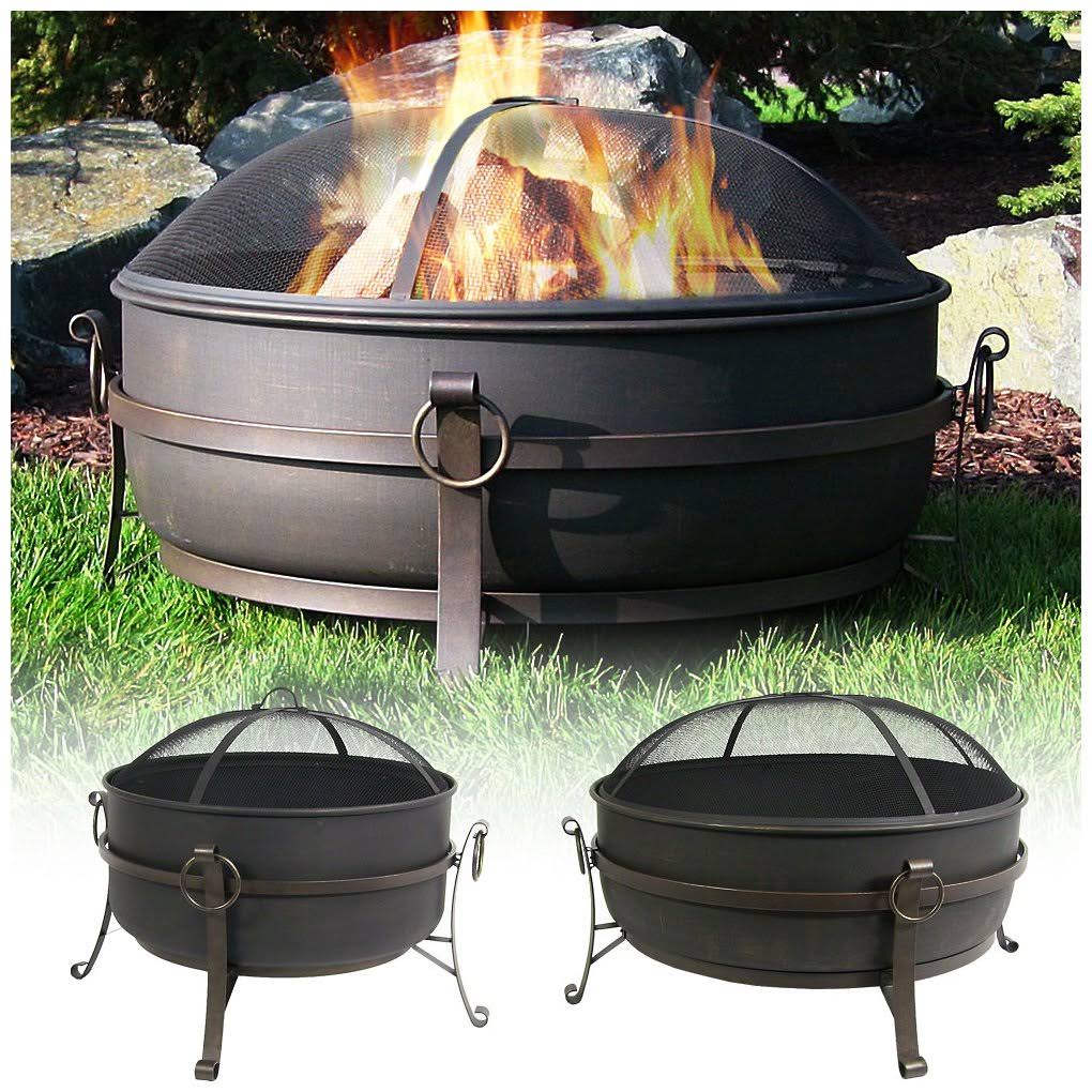 Steel Cauldron Fire Pit with Spark Screen, 34-Inch G1088