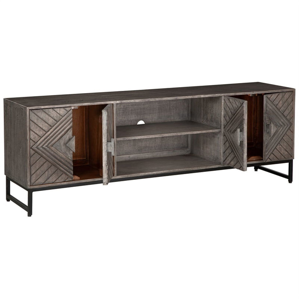 Distressed Gray & Black Wood Accent Cabinet F3965