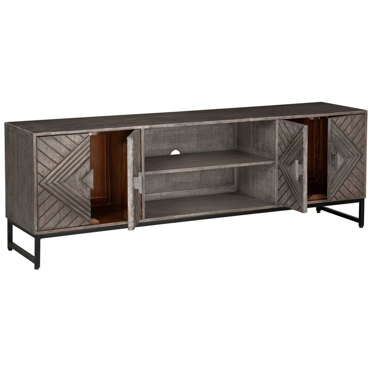 Distressed Gray & Black Wood Accent Cabinet F3965