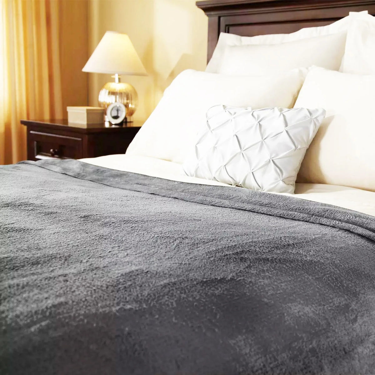 Velvet Plush Electric Heated Blanket King Size Slate Grey Q368659