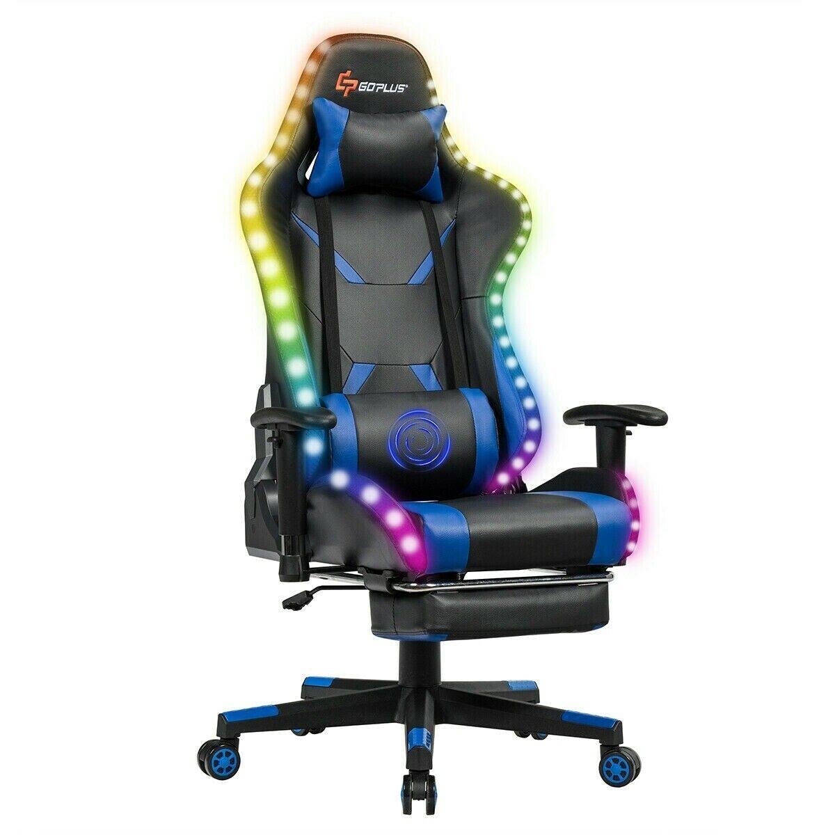 Blue RGB LED Lights Massage Racing Gaming Chair T7131