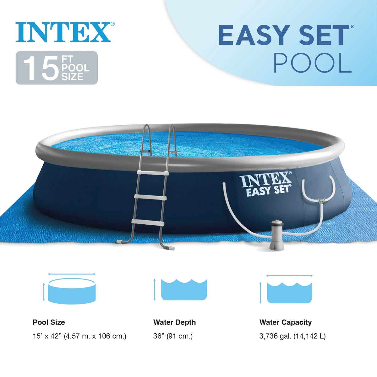 15' x 42 Inflatable Above Ground Swimming Pool Set H545192