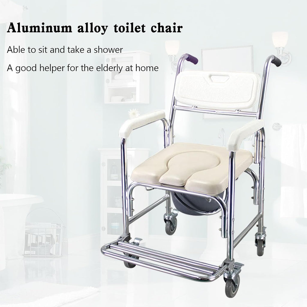 Multifunction Wheeled Mobile Toilet Commode Shower Chair Wheelchair with Wheels H316467