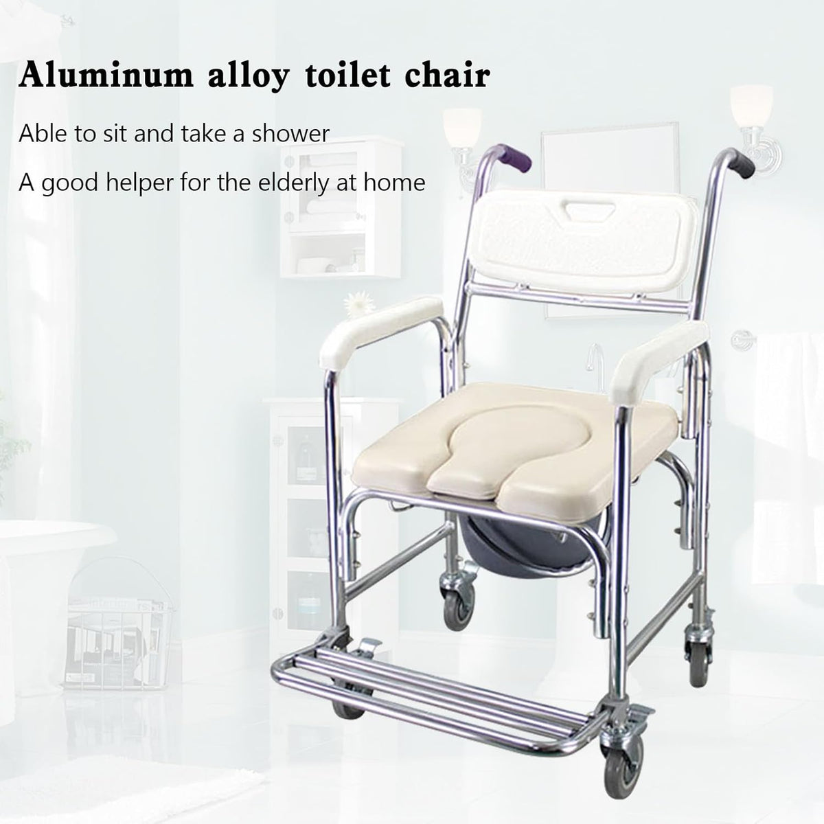 Multifunction Wheeled Mobile Toilet Commode Shower Chair Wheelchair with Wheels H316467