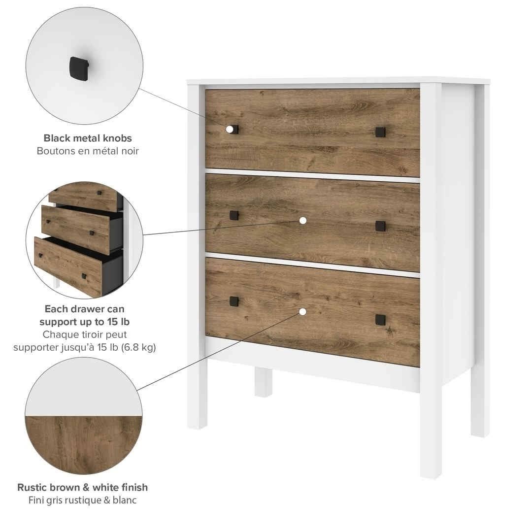 Walnut Grey White 3-Drawer Dresser N589930
