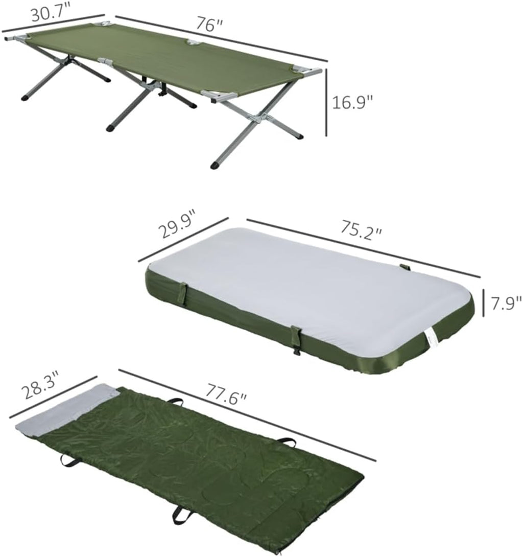 Fold Up Camping Bed Set with Air Cot, Sleeping Bag, Pump W9174