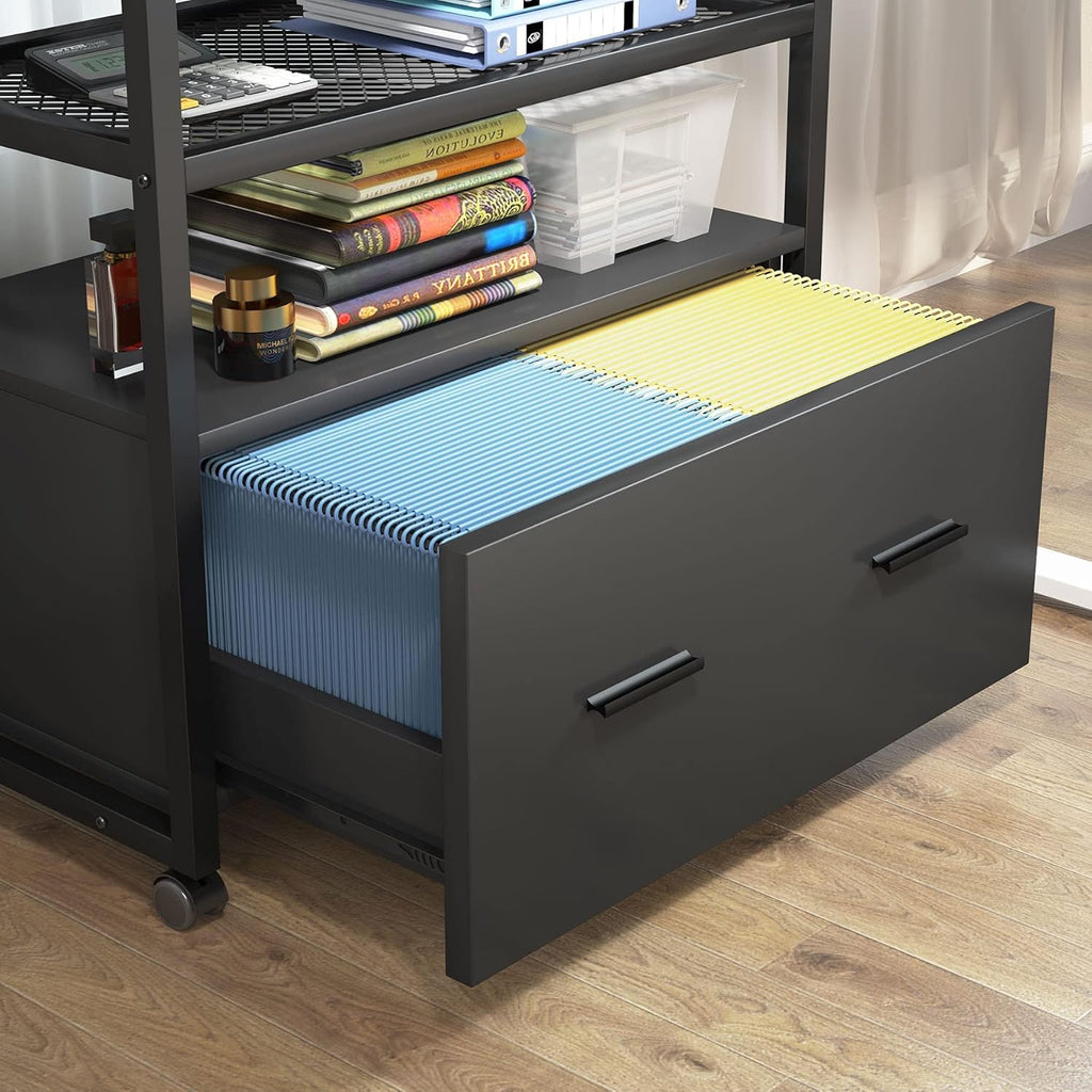 Wood Mobile Filing Cabinet with Storage Shelves Y694