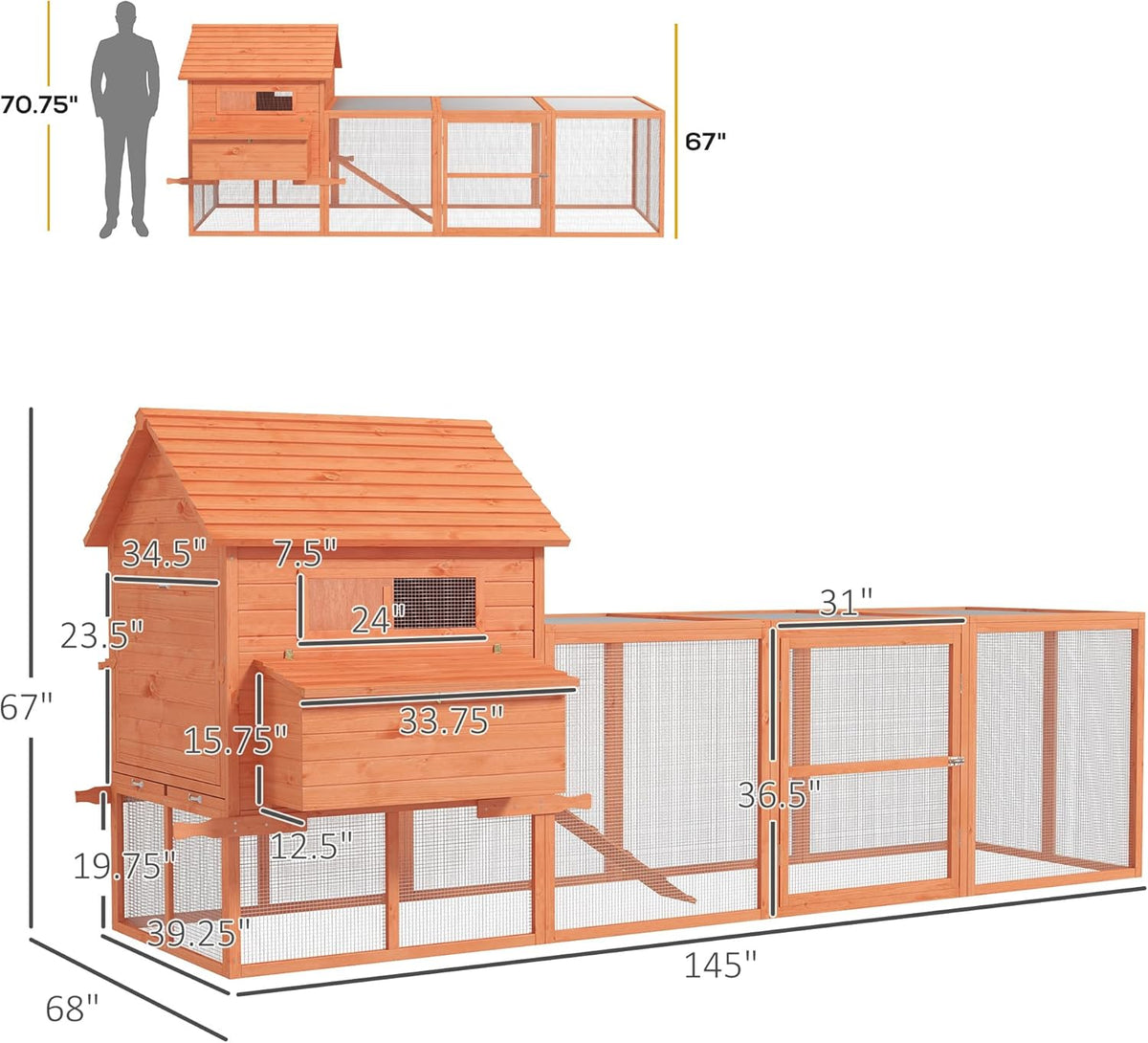 Large Wooden Chicken Coop with Run G93390