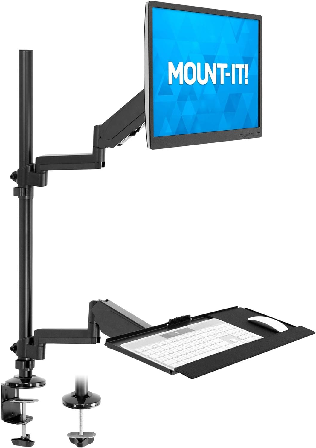 Black Height Adjustable Monitor Desk Mount with Keyboard Tray Z883
