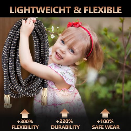 50 ft Expandable Garden Hose with 10 Functions Spray Nozzle, 3/4" Solid Brass Connector M2972