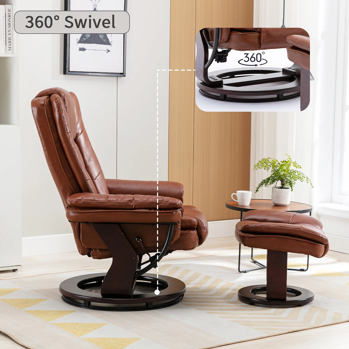 Brown Faux Leather Recliner with Ottoman R50200