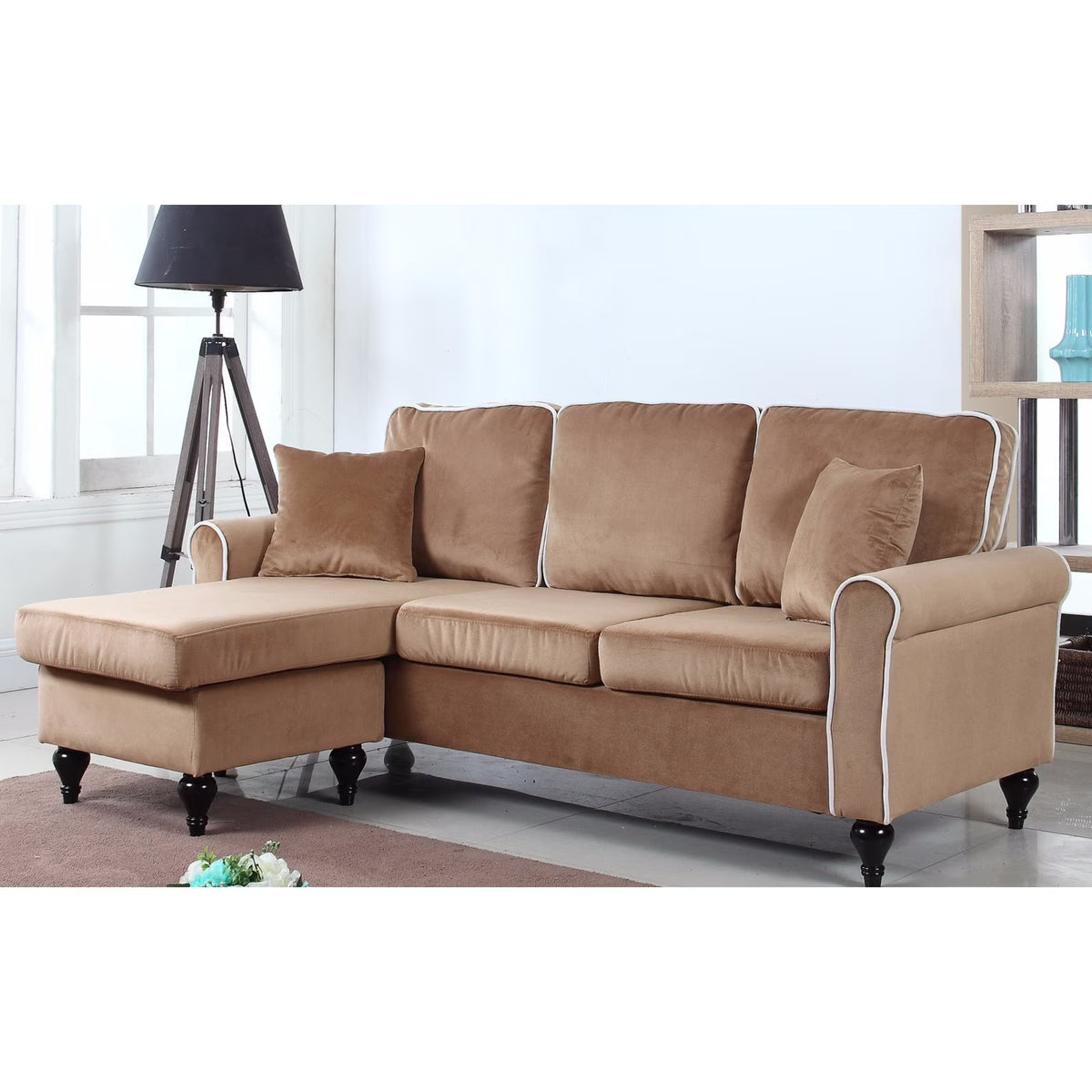 Velvet Sectional Sofa with Reversible Chaise F5747