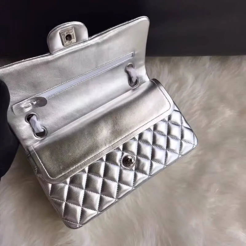 Silver Medium Size Lambskin Leather Flap Bag H921063