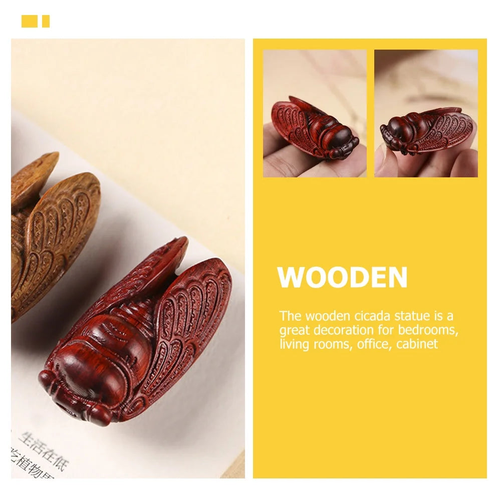 Wooden Cicada Figurine Handmade Ornament R43492