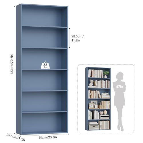 6-Tier Dark Gray Freestanding Bookcase and Bookshelf C453