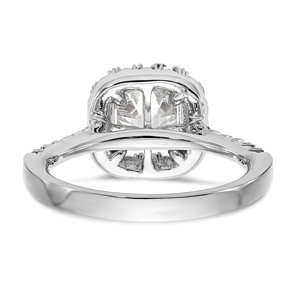 14K White Gold Ring Band Engagement Semi Mount Asscher (4 Prong) Octagon Emerald Diamond, Lab Grown Round, Size 9 F7888