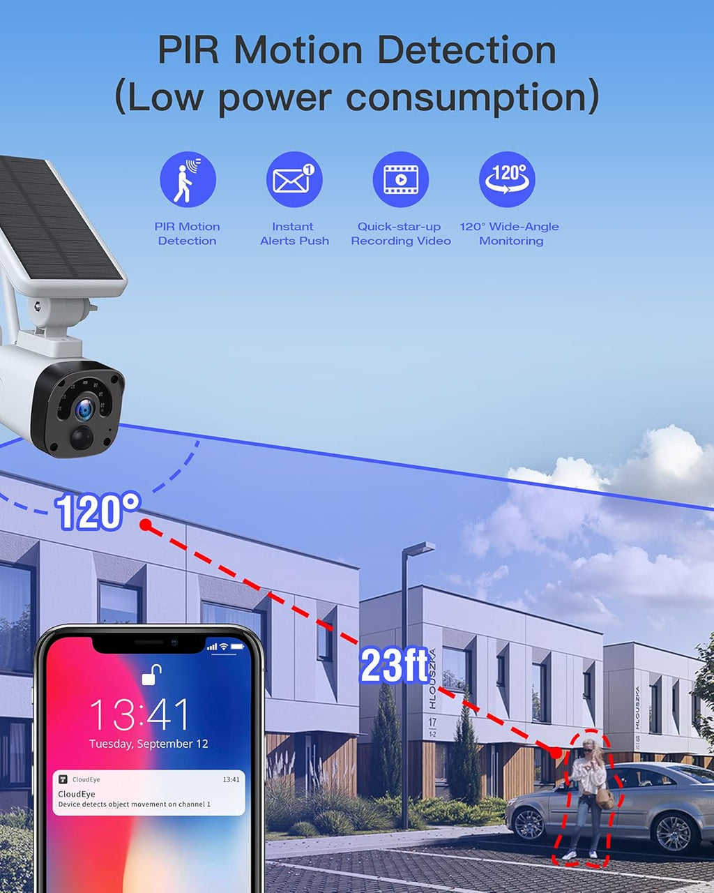 Wireless Solar Security Camera System with Base Station and 4 Cameras, 1080P Night Vision, IP65 Waterproof Y874
