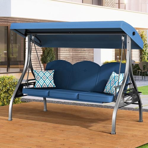 3 Seat Outdoor Patio Swing with Stand Adjustable Canopy Wine Red H862524