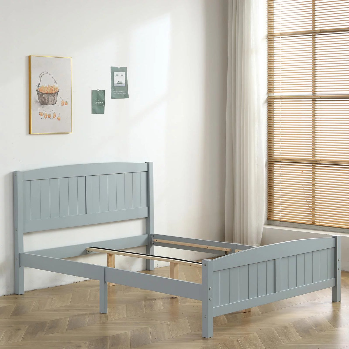Gray Solid Pine Wood Full Bed Frame with Headboard X621