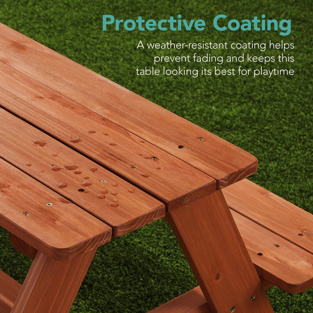 Kids Wooden Picnic Table with Adjustable Umbrella and Built-In Seats L289392