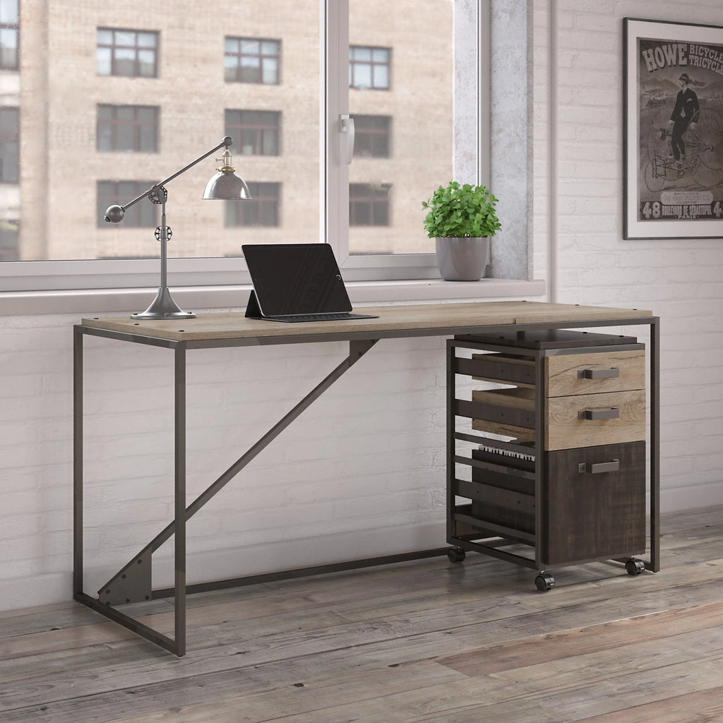 62" Industrial Writing Desk with Mobile File Cabinet N46800