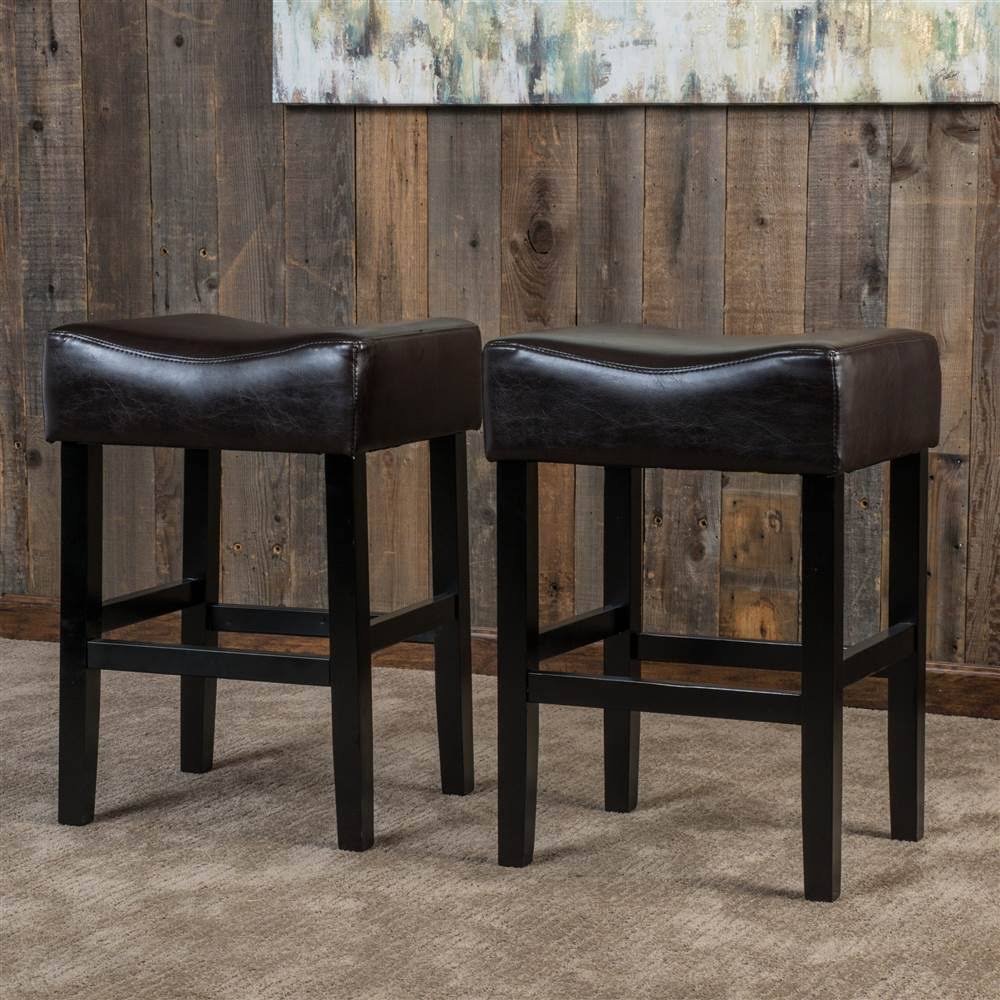 Bonded Leather Backless Counter Stool, Set of 2, Brown Q8211