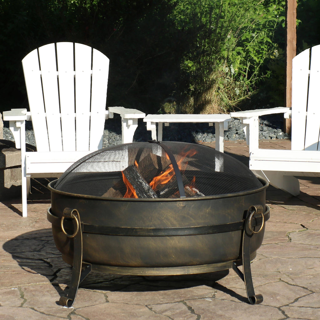 Steel Cauldron Fire Pit with Spark Screen, 34-Inch G1088